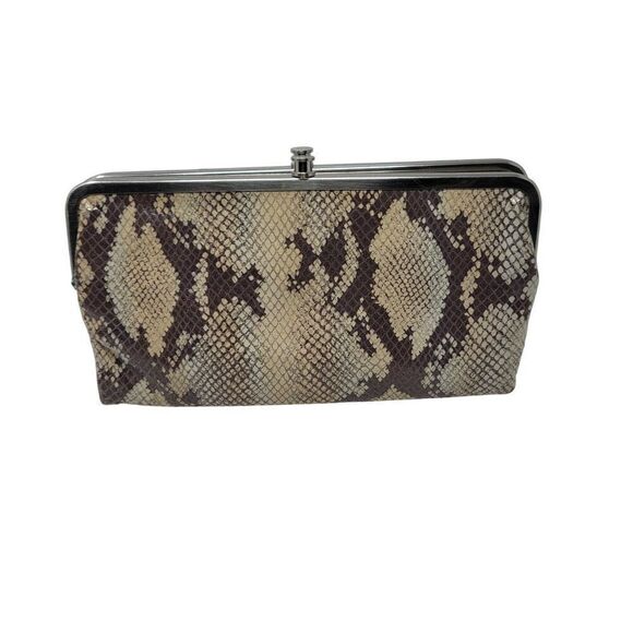 Hobo Lauren Leather Snake Clutch Wallet Frame Snap Closure Evening Bag Beige - Picture 11 of 15